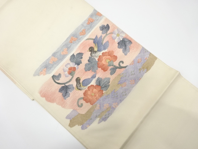 アンティーク　花鳥模様織り出し袋帯（材料）